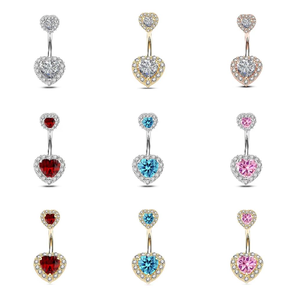 1pcs Red Zircon Curved Heart Belly Button Ring 14G Sexy Body Navel Piercing Nombril for Women Stainless Steel Blue Color Belly R