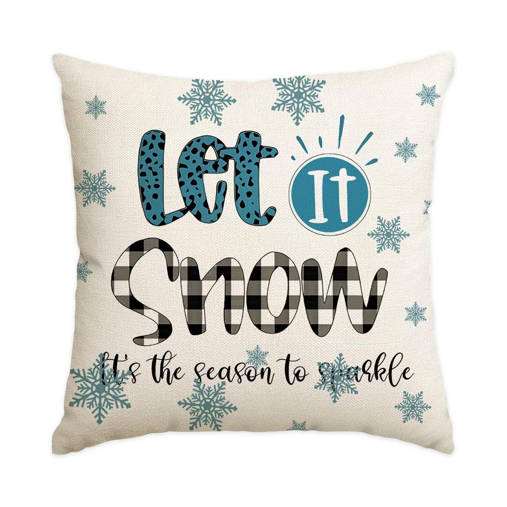1/4Pcs Christmas Pillow Cover, Red Snowflake Letter Printed Cushion Cover, Christmas Decorative Pillowcase (Without Pillow Core)