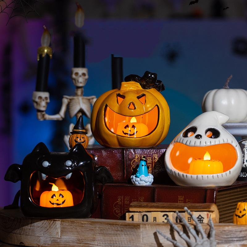 Kürbis-Kerzenständer, Halloween-Keramik-Kerzenständer, Atmosphärendekoration und lustige Süßigkeitenaufbewahrung, Desktop-Dekoration, Kreativität