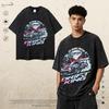 Vintage Washed Graphic Tee Mens Loose Fit Crew Neck Short Sleeve Cotton T-Shirt Retro Racing Style