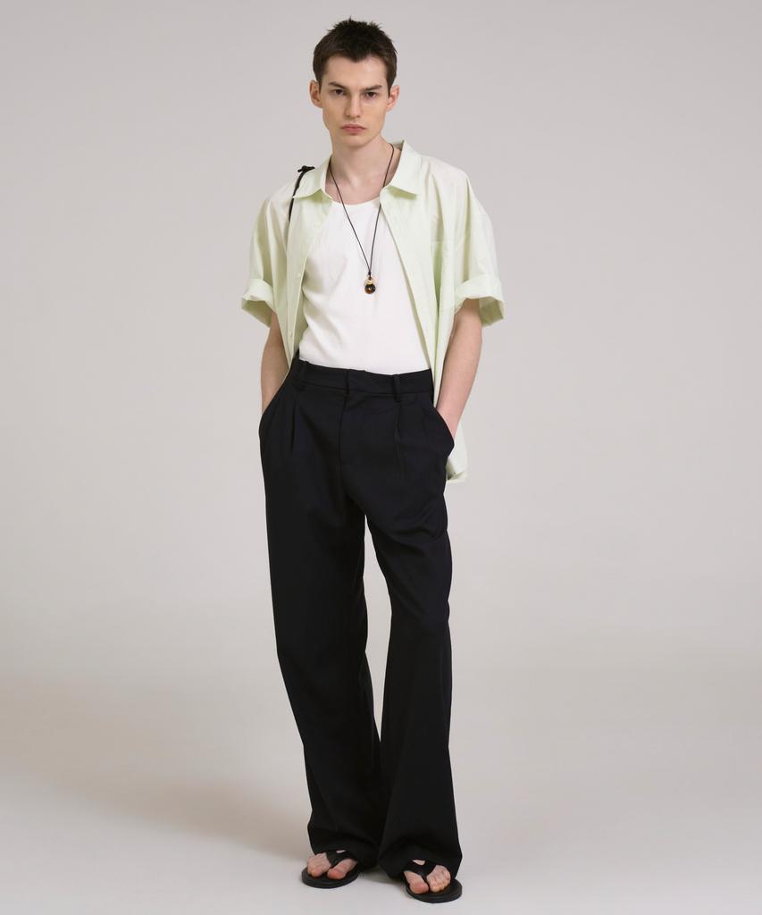 SSIN AND LEE Nocturnal Wide Pleated Wool Slacks Navy
