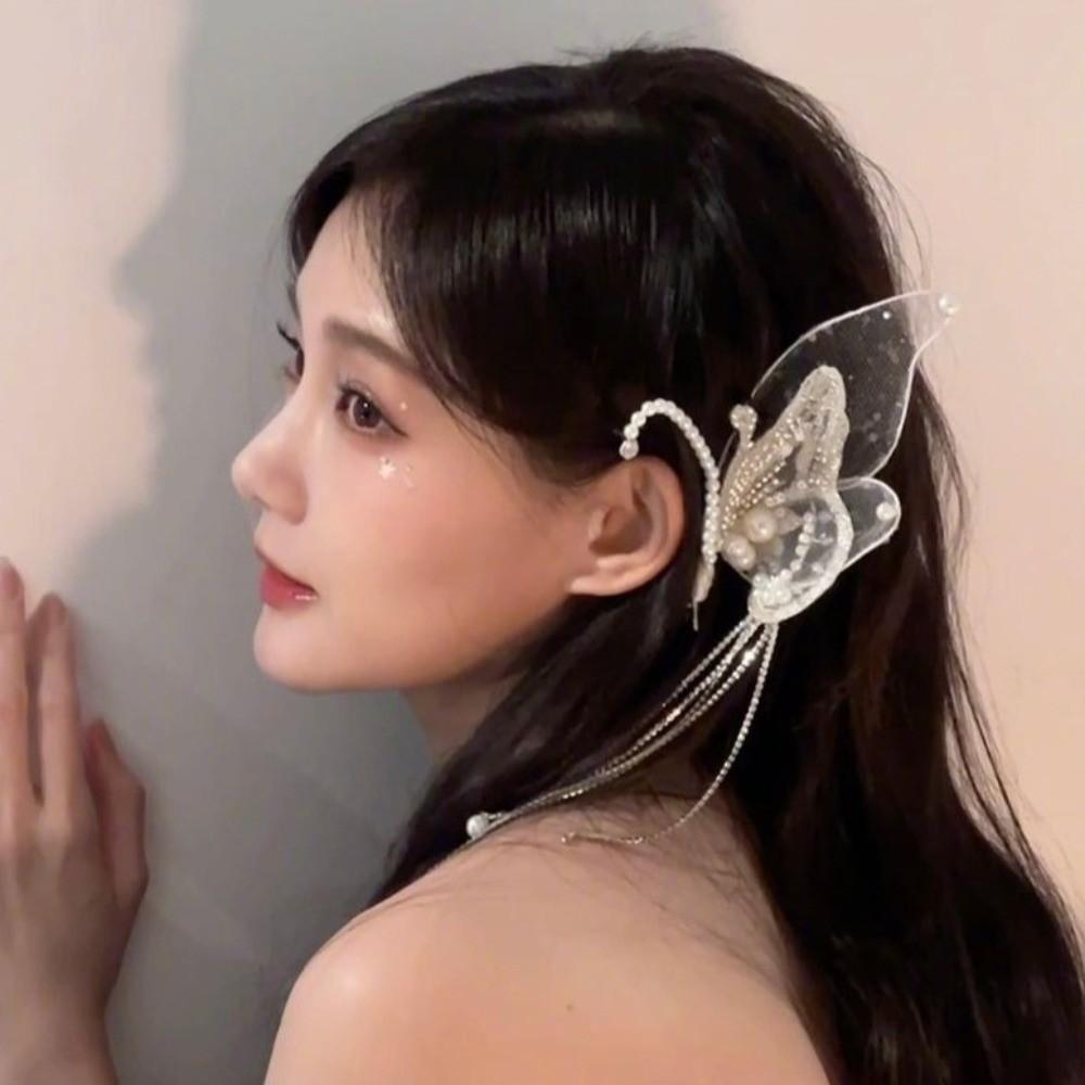 Large Pearl Barrettes Tassel Duckbill Clips Sweet Butterfly Hair Clips  Headwear