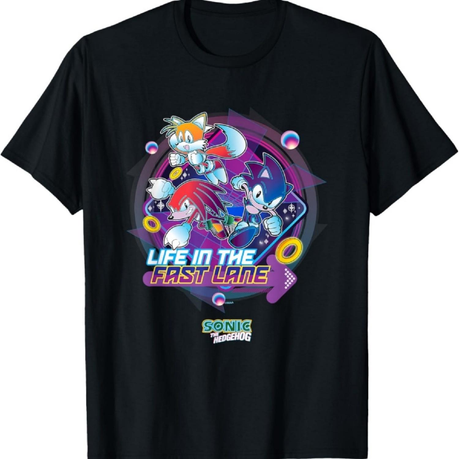 Футболка Соник Ежик Жизнь на полной скорости Ретро Неоновый принт XXXXXL разноцветный