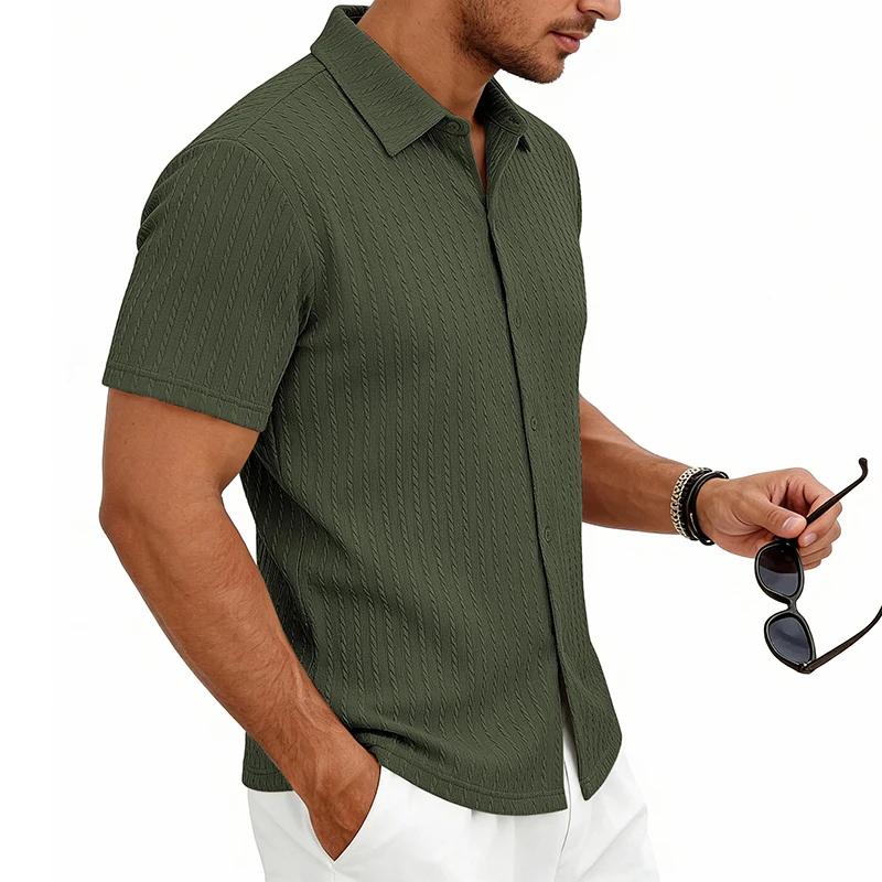 Men's Casual Shirts Textured Short Sleeve Button Down Shirt Summer Loose Fit Knit Tops for Men