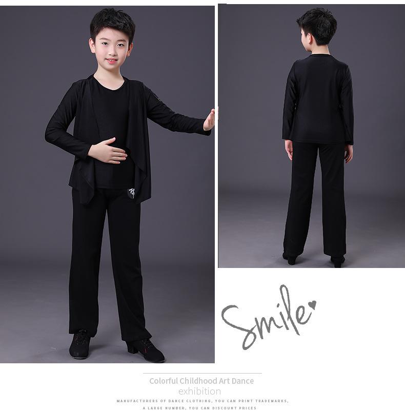 Boys' Latin Dance Performance Tops: Long & Short Sleeve Training Wear for Summer & Autumn Competitions & Exams