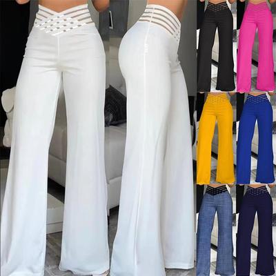 Women's Hollow Belt, High Waist, Casual Straight Loose Trousers, Wide-leg Pants