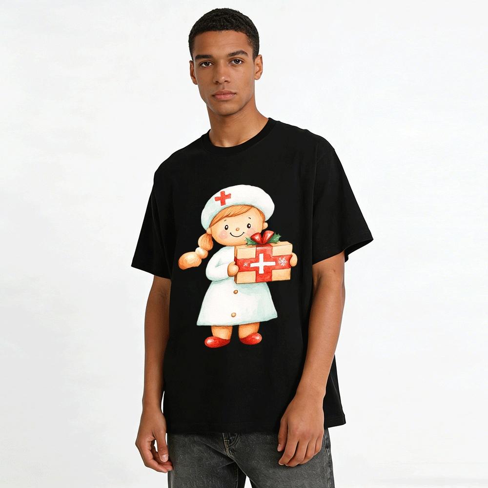 Christmas Nurse Print Casual Top For Adults And Kids Pure cotton T-shirt
