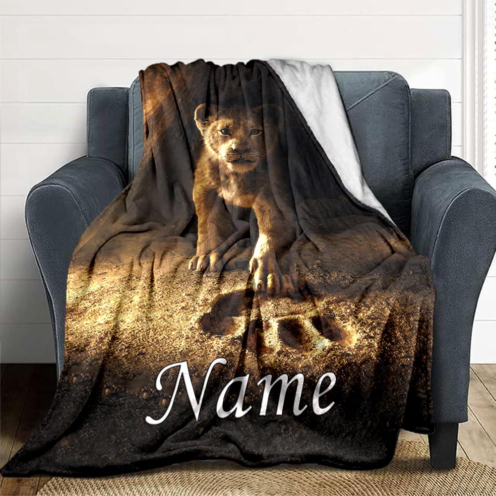 Custom Name Lion Cub'S Footprint Party Blanket For Couch Bed Plush Cozy Fuzzy Blanket Super Soft Warm Blankets For Fall And Winter 0916269
