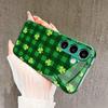 Burdock four-leaf clover Glass PhoneCase for Samsung Galaxy S26 S25 S24 S23 S22 S21 FE Ultra Plus Built-in glass green Exquisite