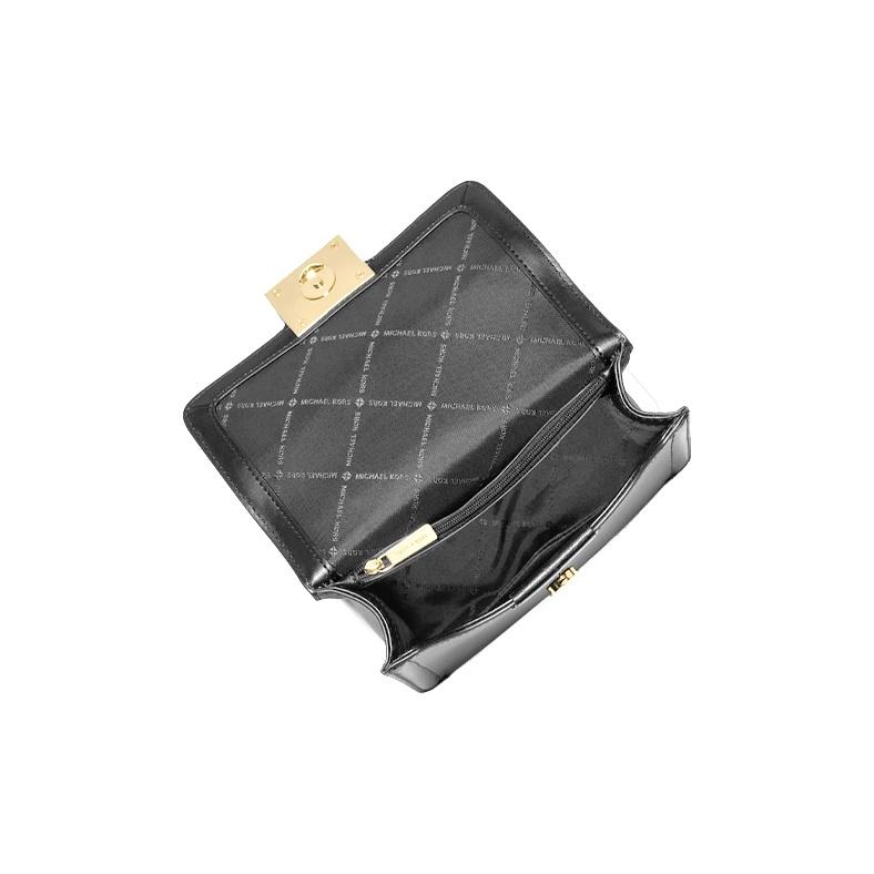 Michael Kors MK Sonia Small Chain Leather Solid Color Flap Large Logo Leather Shoulder Crossbody Bag Women Bags Black 35F1G6SS5L-001