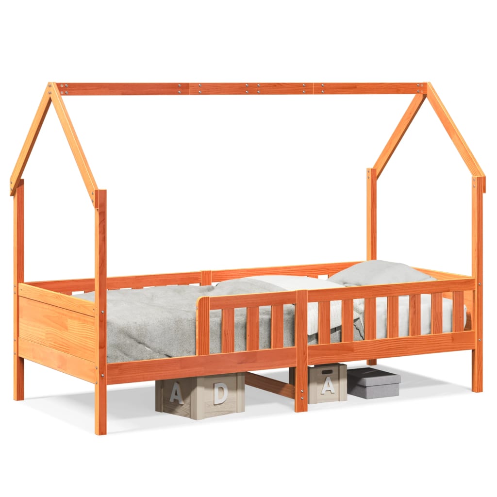 Kids House Bed Wax Brown 90x190 cm Solid Pine Wood