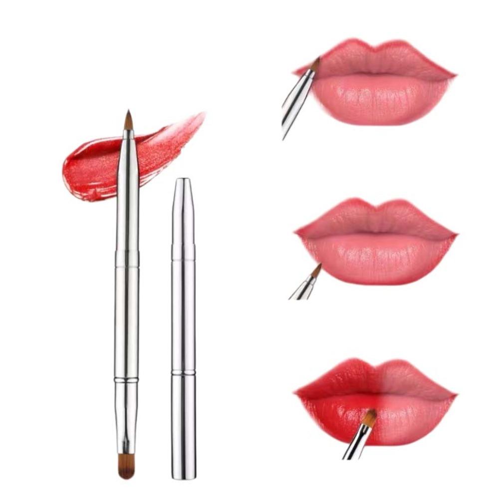 Double-headed Retractable Lip Brush Brow Brush Lipstick Brush Lip Gloss Brush  Make Up Tools Silver