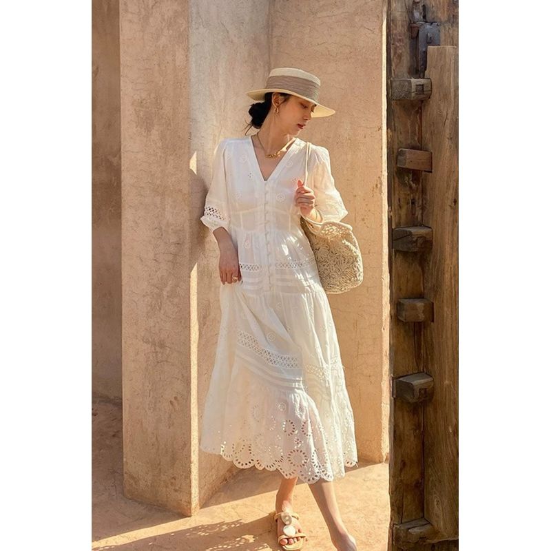 

Найти Новое Поступление Экспорт Мода Праздничное Платье Женское Маленькое Однобортное Вышитое Французское Белое Миди Платье White S