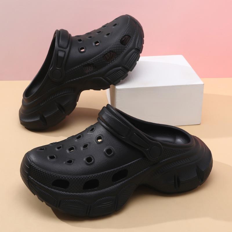 Hole Shoes Women's Wear Thick-soled Bag Head Half Slippers Non-slip Soft-soled Fashionable Two Wear Cool Slippers Heightening Bubble Shoes
