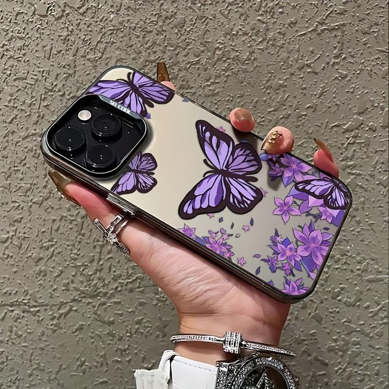 Flower purple butterfly pattern mobile phone case suitable for iPhone17 16 15 14 13 12 11Pro/ Max /Plus anti-fall and shockproof