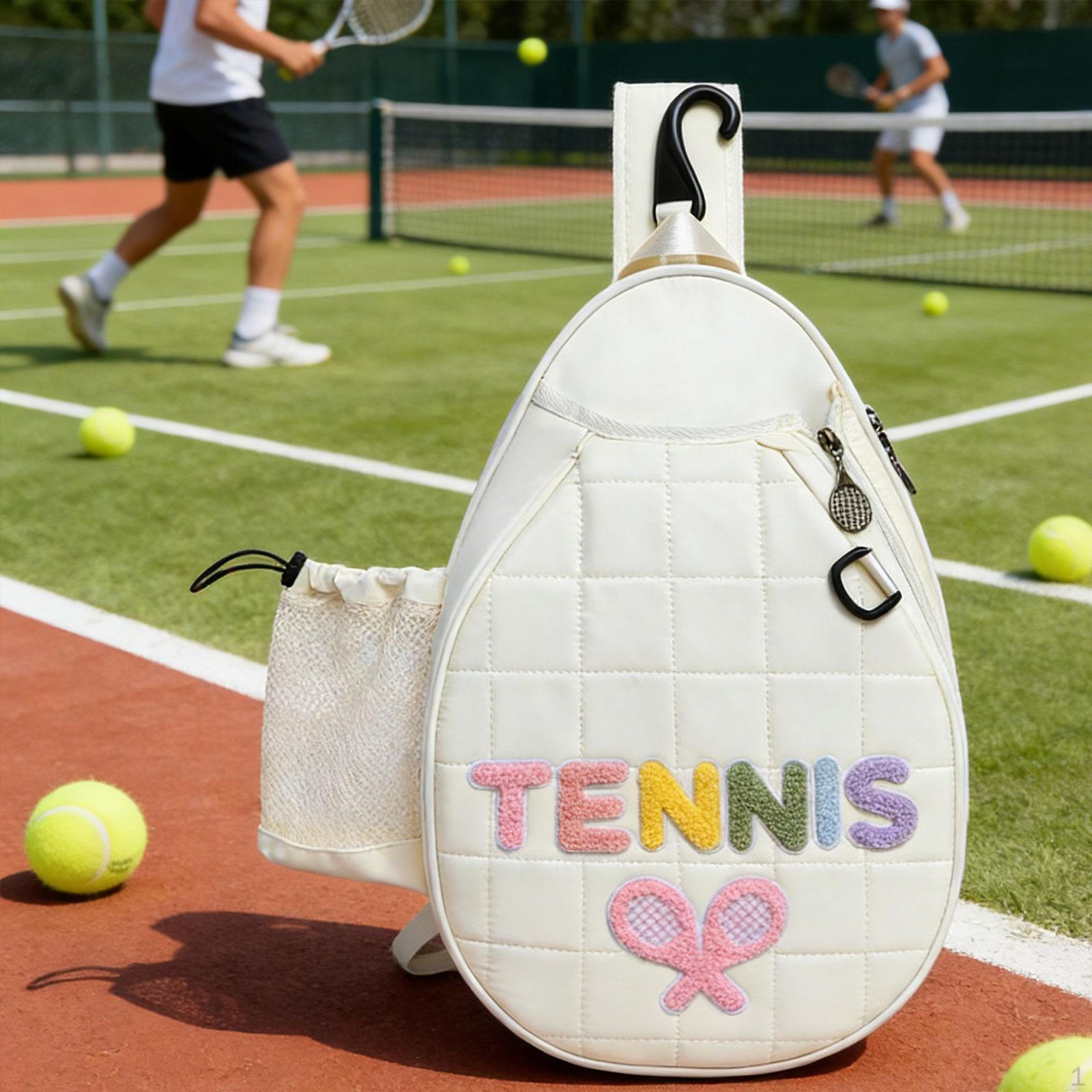 

Tennis Racket Shoulder Bag Adults Racquet Carrying Organizer Tote білий