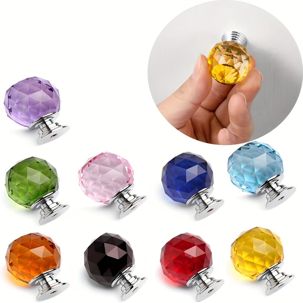 10 Stück Elegante Kristall-Schubladengriffe - Polierte Metall- und Glasgriffe für Küchen- und Badezimmerschränke, Inklusive Montagematerial