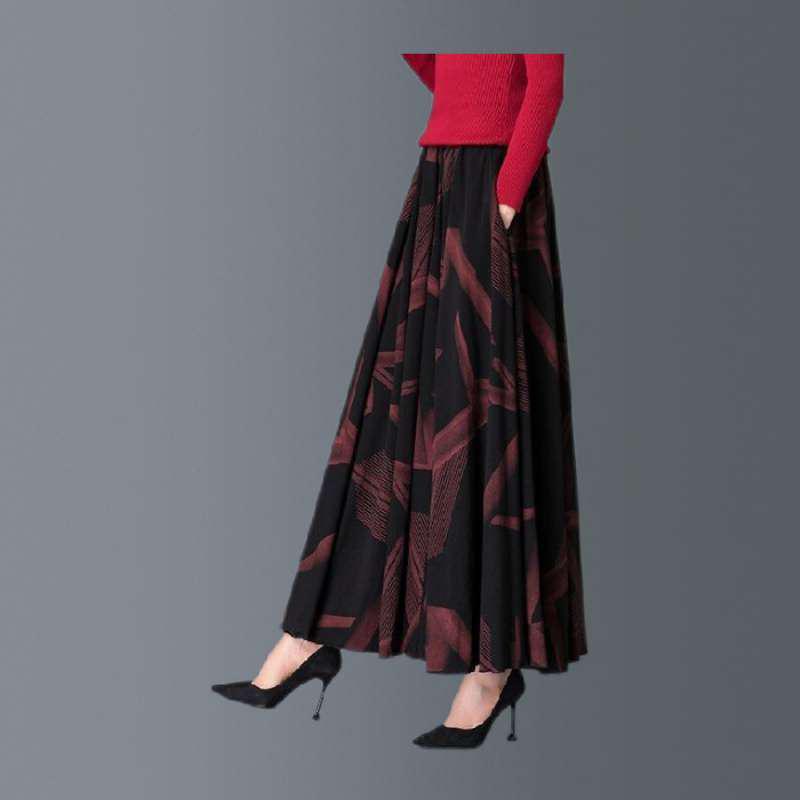Retro High Waist Umbrella Skirt - Women's Autumn/Winter 2026 Collection, Loose Fit with Printed Big Hem