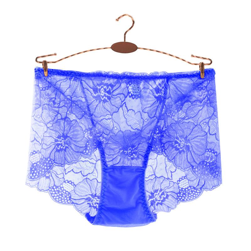 Lace Hollow Out Plus Fat Women's Mid Waist Triangle Pants Sexy Mesh Thin Breathable Cotton Underwear for Women