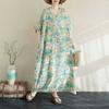 Women's Summer Floral V-Neck Maxi Dress Boho Linen Blend Beach Cover Up Loose Fit Vacation Dress with Side Slits