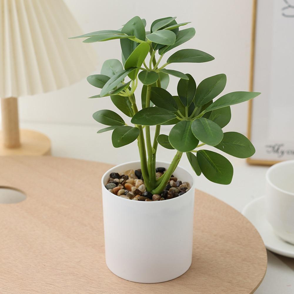 Real Touch 22cm Artificial Potted Plants Schefflera Octophylla Leaves Bonsai Plants Plastic Branch 3D Green Plant Potted Home