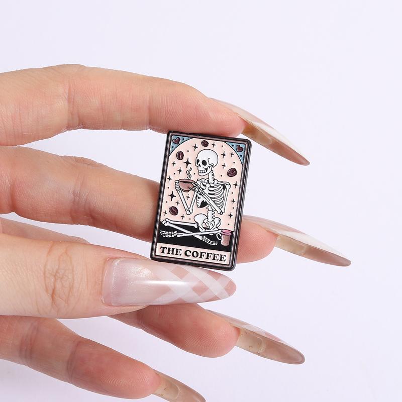 The Coffee Tarot Card UV Printing Pins Skeleton Cat Paw Moon Phase Brooches Badges Punk Jewelry Gift for Friends