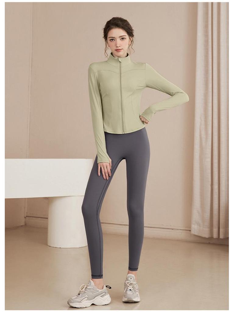 Women's Slimming Lambswool Jacket – Stand Collar, Velvet-Lined, Thick, Stretchy, Warm Yoga Top for Autumn & Winter