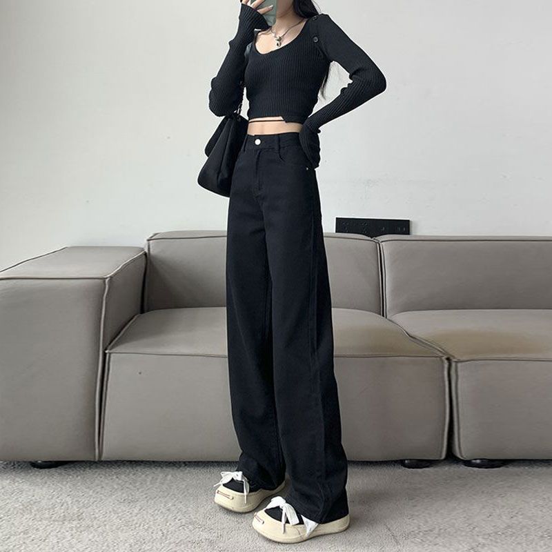 Black Straight Jeans Women's Years Pear-shaped Figure Trousers Large Size High Waist Narrow Wide Leg Trousers Jeans for Women Long Denim Pants