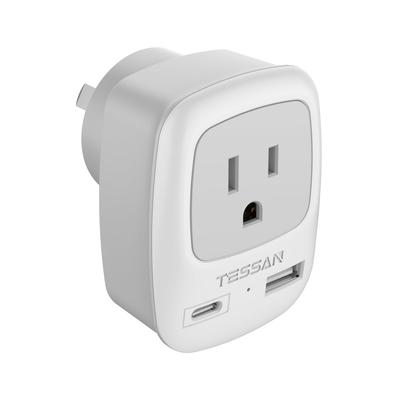 Australia Conversion Plug with O Type TESSAN Overseas Travel Outlet Conversion 2 USB Ports for Convenient Goods for Business Trips USB-C Australia/New