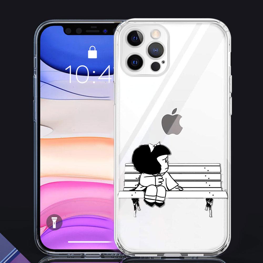 Clear Soft Case for Apple iPhone 7 11 12 Pro XR X XS Max 6 Plus 5 Hollow Out Silicone Phone Cover Cartoon Mafalda Girl 13 Pro