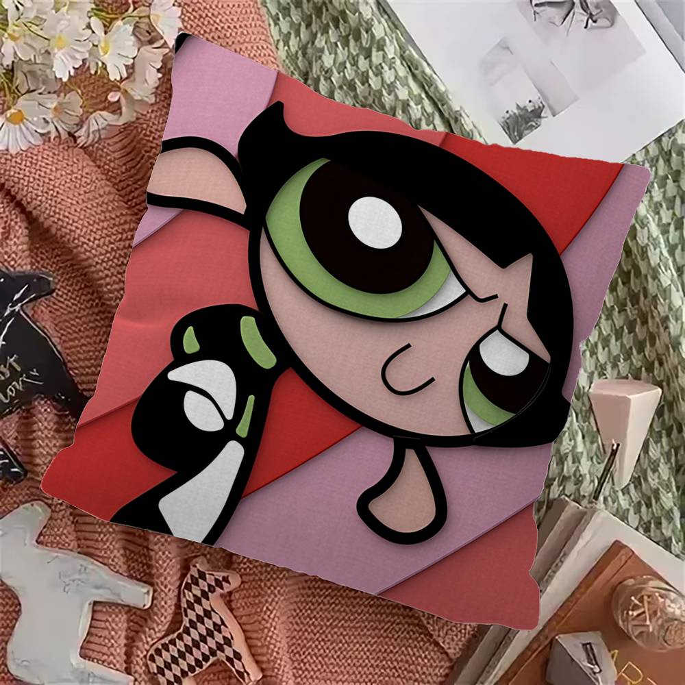 Cute Powerpuffs-Girls Classic Anime Cushion Cover Inches Farmhouse Decor Home Throw Pillow Covers For Couch Decorations