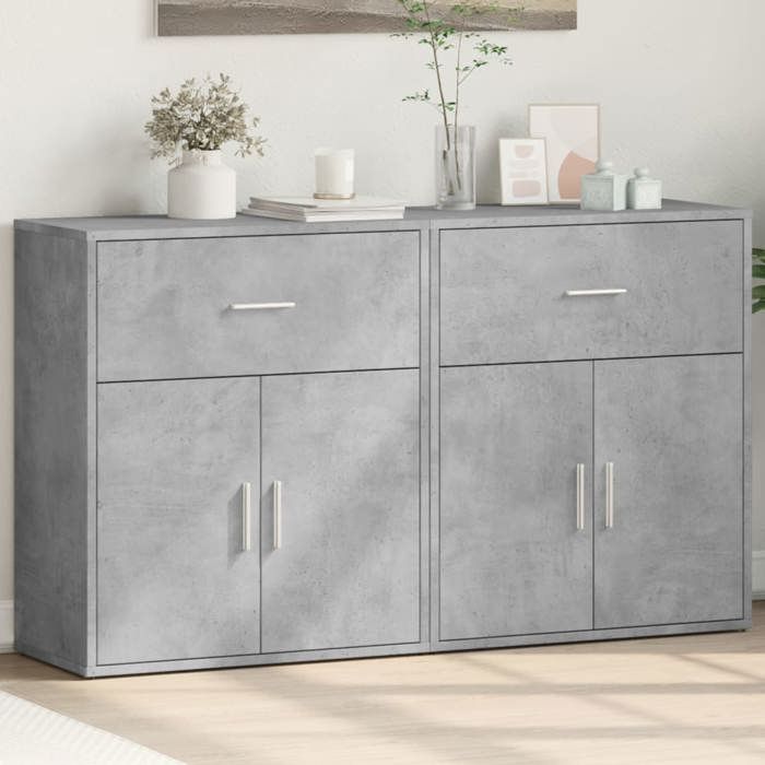 VidaXL Buffets 2 Pcs Concrete Grey 60x31x70 Cm Engineered Wood, Storage Cabinet, Entryway Furniture, Accent Furniture, 3276549