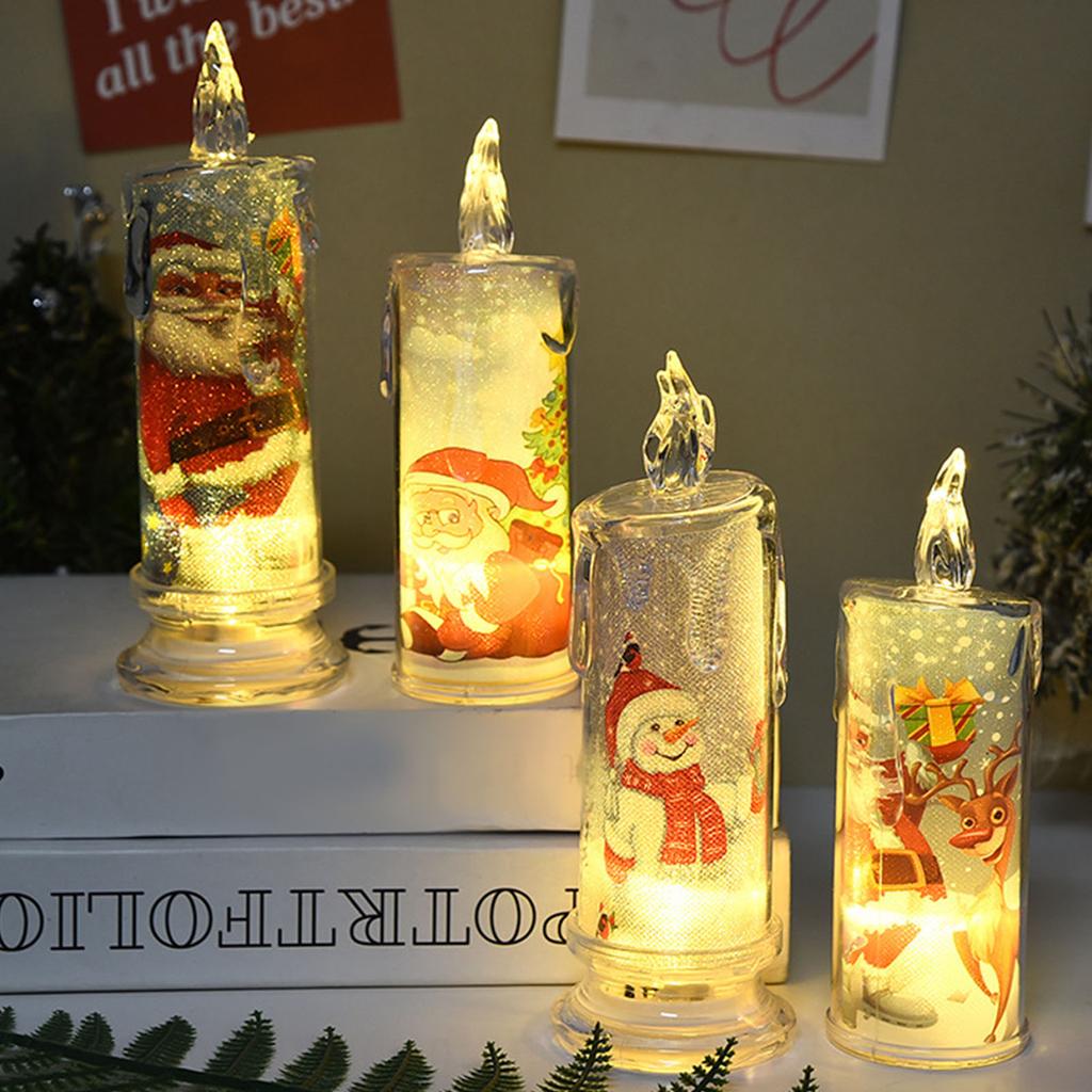 12PCS Candle Night Light Beautiful Print Pattern High Simulation Decorative LED Candle Bedside Lamp