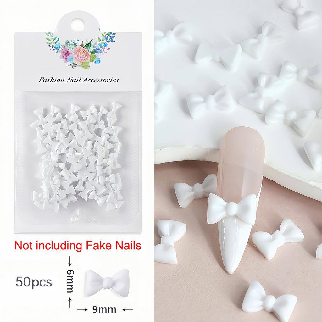 50Pcs Bowtie Nail Art Decoration Kawaii Bowknot 3D Resin Jewelry Nail Charms Parts Supplies for DIY Manicure Design Accessories