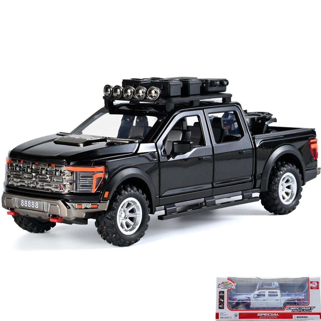 1/24 Ford F150 Off Road SUV Alloy Diecast Model Car Sound & Light Simulation Collectibles Hobby Birthday Gifts for Friend Pull Back