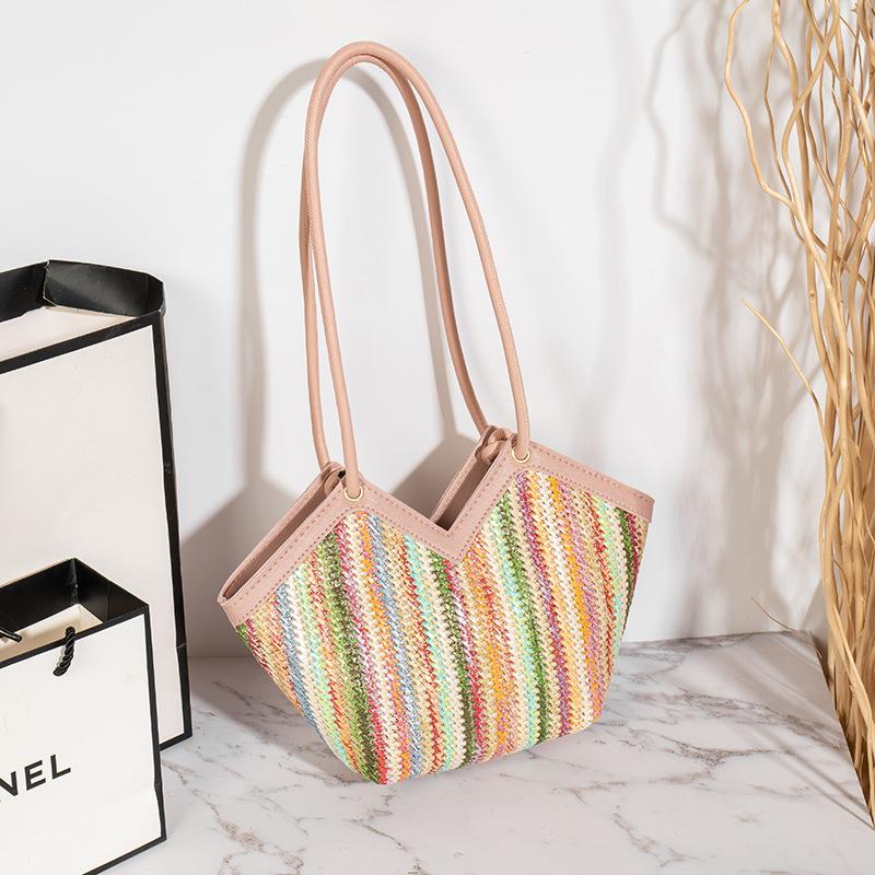 Rainbow Stripe Casual Versatile Woven Shoulder Bag with Brilliant Colors Crossbody Women's Bag