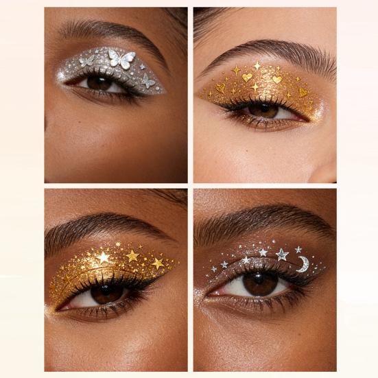 Metallic Eye Tattoo Stickers, Waterproof Temporary Freckle Decals, Sparkling Foil Eye Makeup for Festival Party, Glitter Face Art