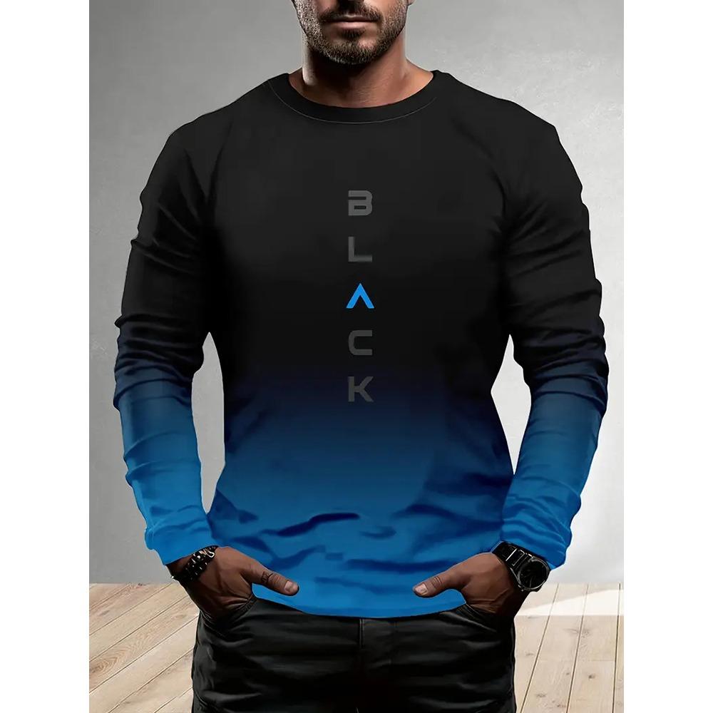 Fall/Winter Daily Casual Men's Long-Sleeved T-Shirt 3D Letter Print Men's Warm-Up Shirt Street Men's Fashion Long-Sleeved Shirt