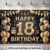 2D Classic 18th Birthday Backdrop, Black Gold Balloon & Star Decor Banner