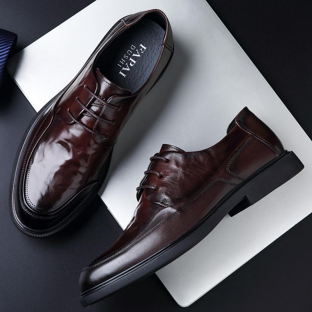 2025 New Men's Business Leather Shoes High-end Men's Shoes First Layer Cowhide Brown Derby Shoes Leather Dress Commute