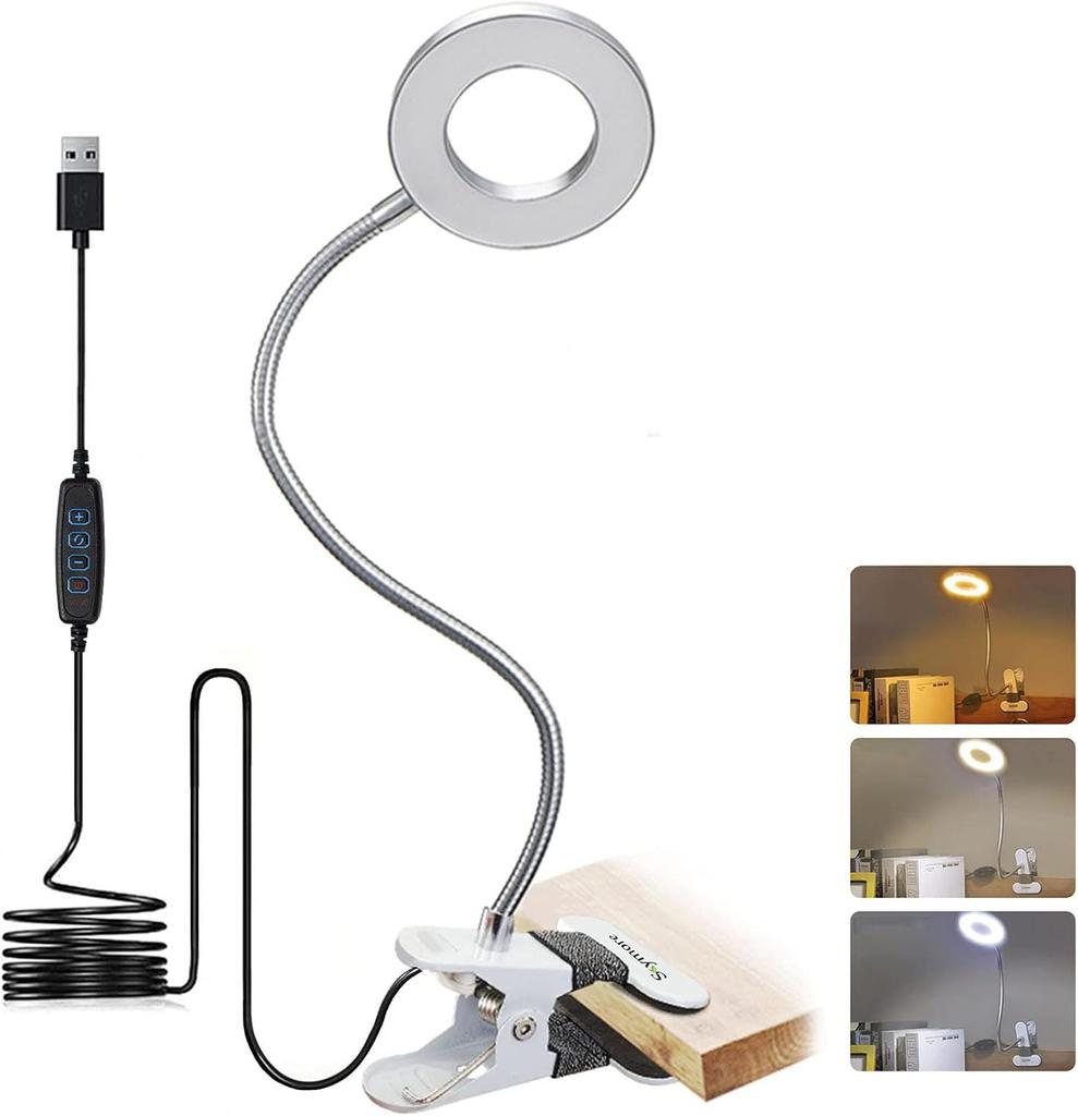 LED Desk Clip Study Lamp USB 3 Colours Adjustable Bedside Desk Night Lamp Multi-purpose Flexible Black Reading Lights