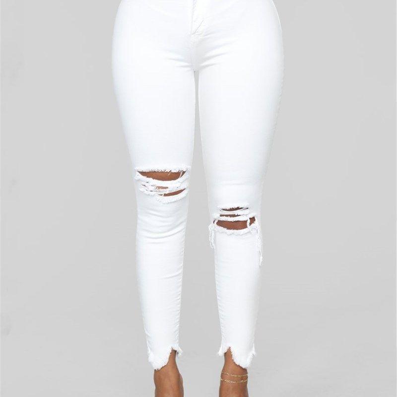 2024 Fashion Tall Waist Ripped Jeans for Women Elastic Pants