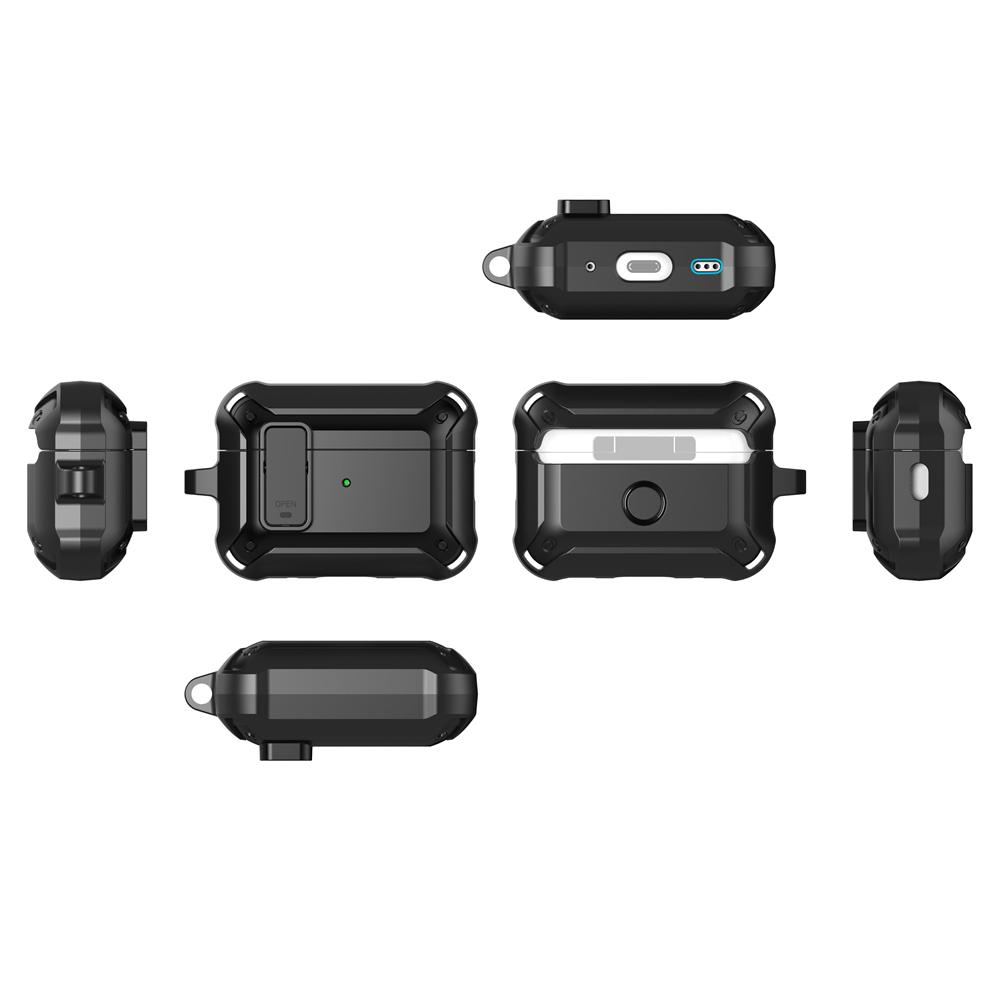 KEYSION Pouzdro na Bluetooth sluchátka pro AirPods Pro 3 Měkký silikon+PC Nárazuvzdorný zadní kryt se zámkem spínače Horolezecká karabina