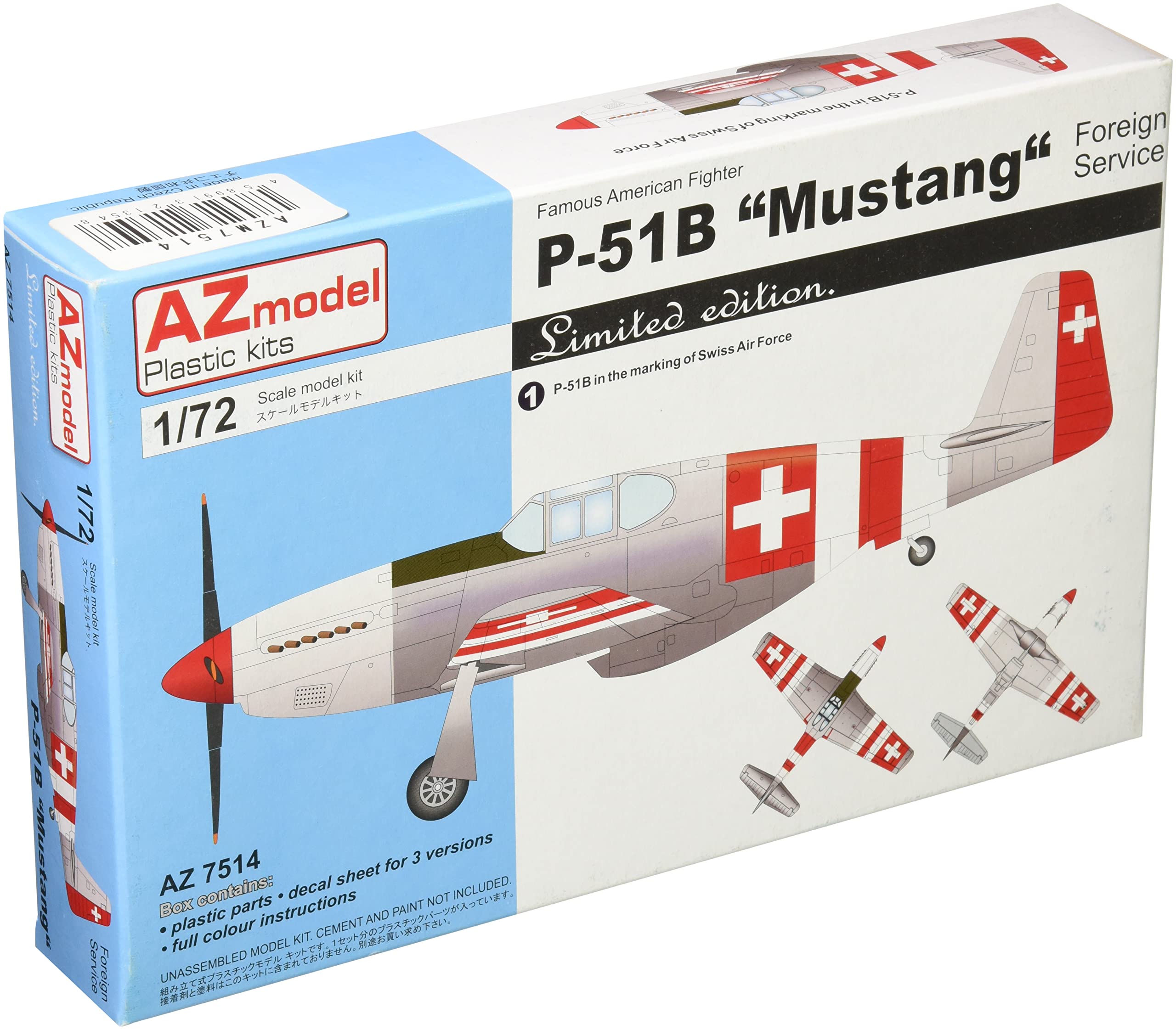 

AZ model Swiss Air Force Mustang Plastic Model AZM7514 1/72 P-51B Overseas