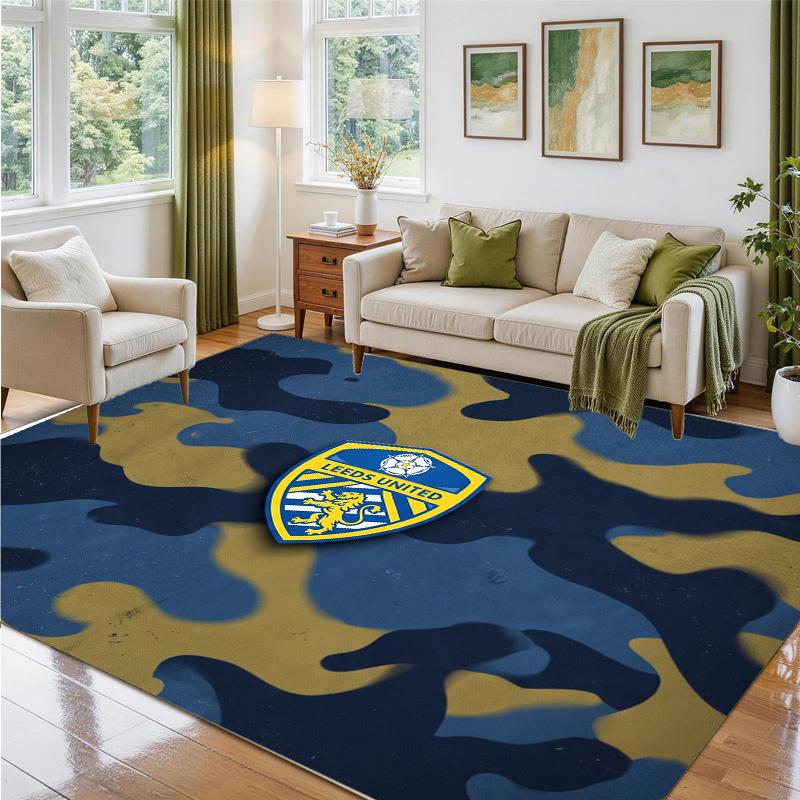 Leeds United Football Design Crystal Velvet Rug Soft Decorative Mat for Bedroom Entrance