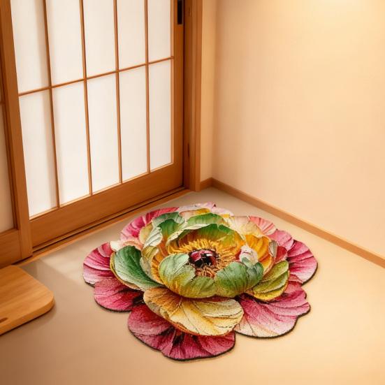 Padlószőnyeg 3D Virágos Mintával Csúszásmentes Pontozott Dombornyomott Hátoldal Ajtószőnyeg Gyorsan Száradó Nedvszívó Fürdőszobai Bejárati Szőnyeg