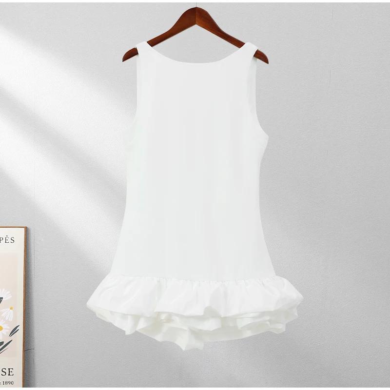 LYRIA Módní jednobarevné šaty s volánovým lemem bez rukávů přiléhavého střihu krátké dámské elegantní s kulatým výstřihem slim mini šaty sexy dámské párty vestidos