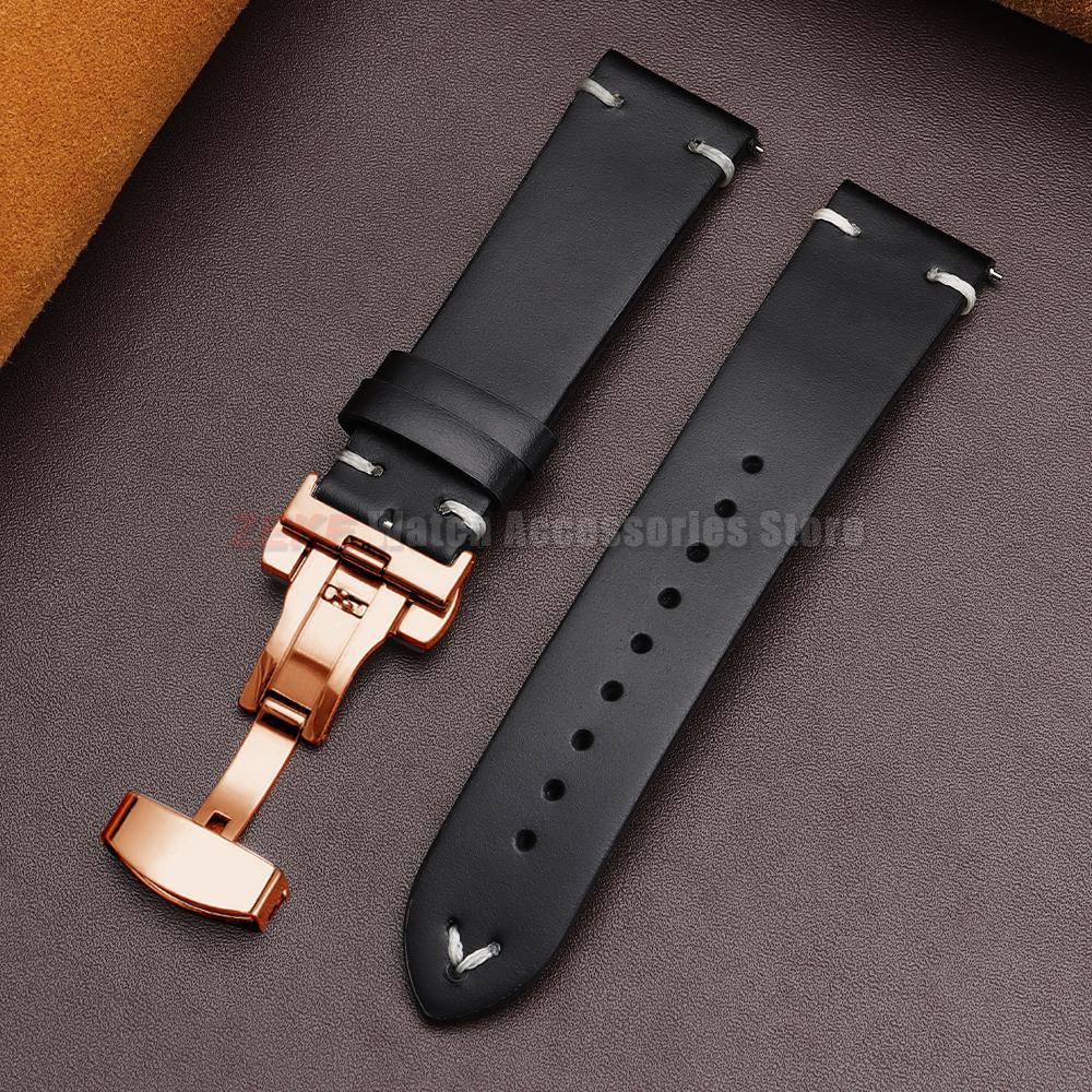 Vintage Oil Wax Leather Watch Band 18mm20mm 22mm Bracelet for Seiko Butterfly Buckle Stitching Cowhide Strap for Omega Watchband