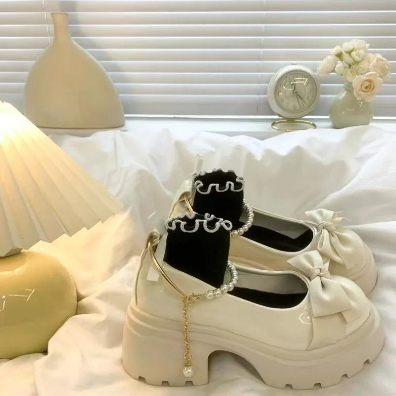 Fashion Women Loafers Spring 2025 New Mary Jane Shoes Women French Style Thick Heel High Heels Soft Bottom Lolita Shoes Zapatos De Mujer