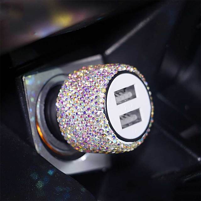 Nuevo Cargador de Coche con Puerto USB Dual de Carga Rápida Seguridad Automóvil Decoración de Coche Rosa Accesorios de Decoración para Coche Brillante para Niñas